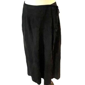 Char Women’s Genuine Suede Fringe Trim Wrap Midi Skirt size 12 Boho Western